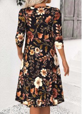 Black Tummy Coverage Floral Print Long Sleeve Dress | thumb picture 