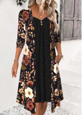 Black Tummy Coverage Floral Print Long Sleeve Dress | thumb picture 