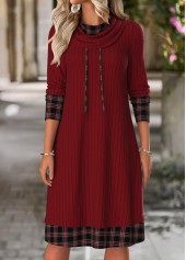 Wine Red Tummy Coverage Plaid Long Sleeve Dress | thumb picture 