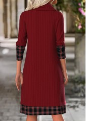 Wine Red Tummy Coverage Plaid Long Sleeve Dress | thumb picture 