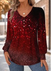 Red Tummy Coverage Ombre Long Sleeve T Shirt