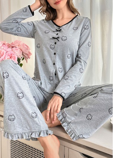 women clothes image of Light Grey Animal Print Lounge Top and Pants