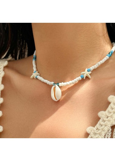 women clothes image of Beige Shell Starfish Seed Beads Necklace