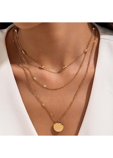 women clothes image of Golden Layered Round Design Alloy Necklace