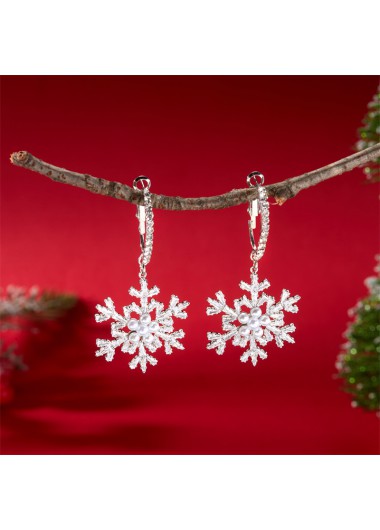 women clothes image of Christmas Geometric White Snowflake Alloy Earrings