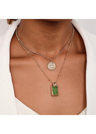 women clothes image of Grass Green Square Layered Alloy Necklace