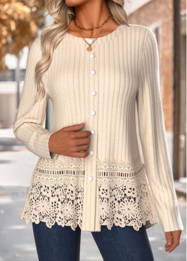 women clothes image of Beige Tummy Coverage Long Sleeve Round Neck T Shirt