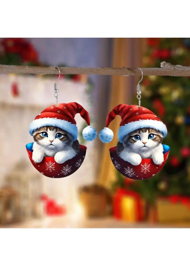 women clothes image of Christmas Red Kitten Snowflake Acrylic Earrings