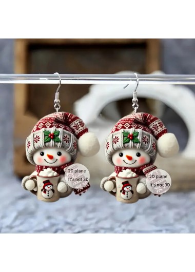 women clothes image of Christmas Wine Red Snowman Acrylic Earrings