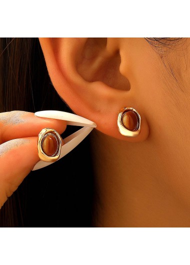 women clothes image of Golden Tiger Eye Stone Alloy Earrings