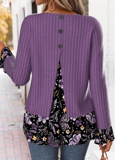 women clothes image of Dusty Purple Tummy Coverage Floral Print T Shirt