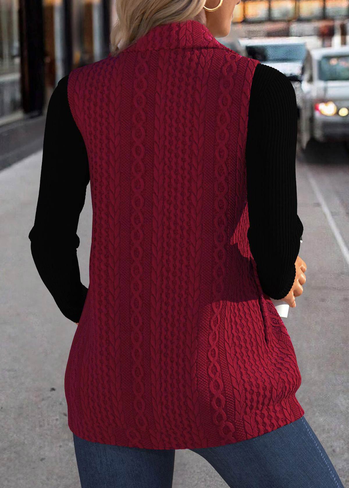 Wine Red Jacquard Sleeveless Stand Collar Waistcoat | picture 