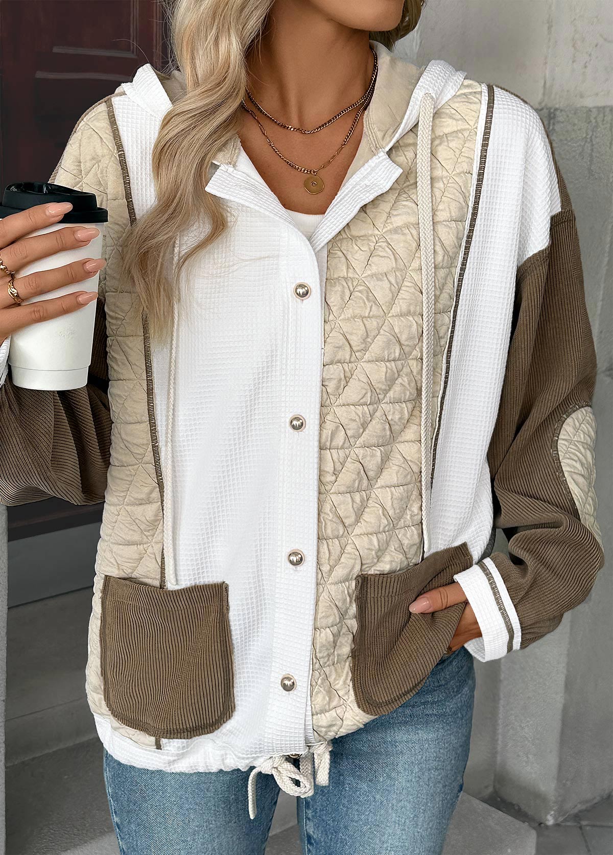 Light Coffee Tummy Coverage Long Sleeve Hooded Coat | picture 