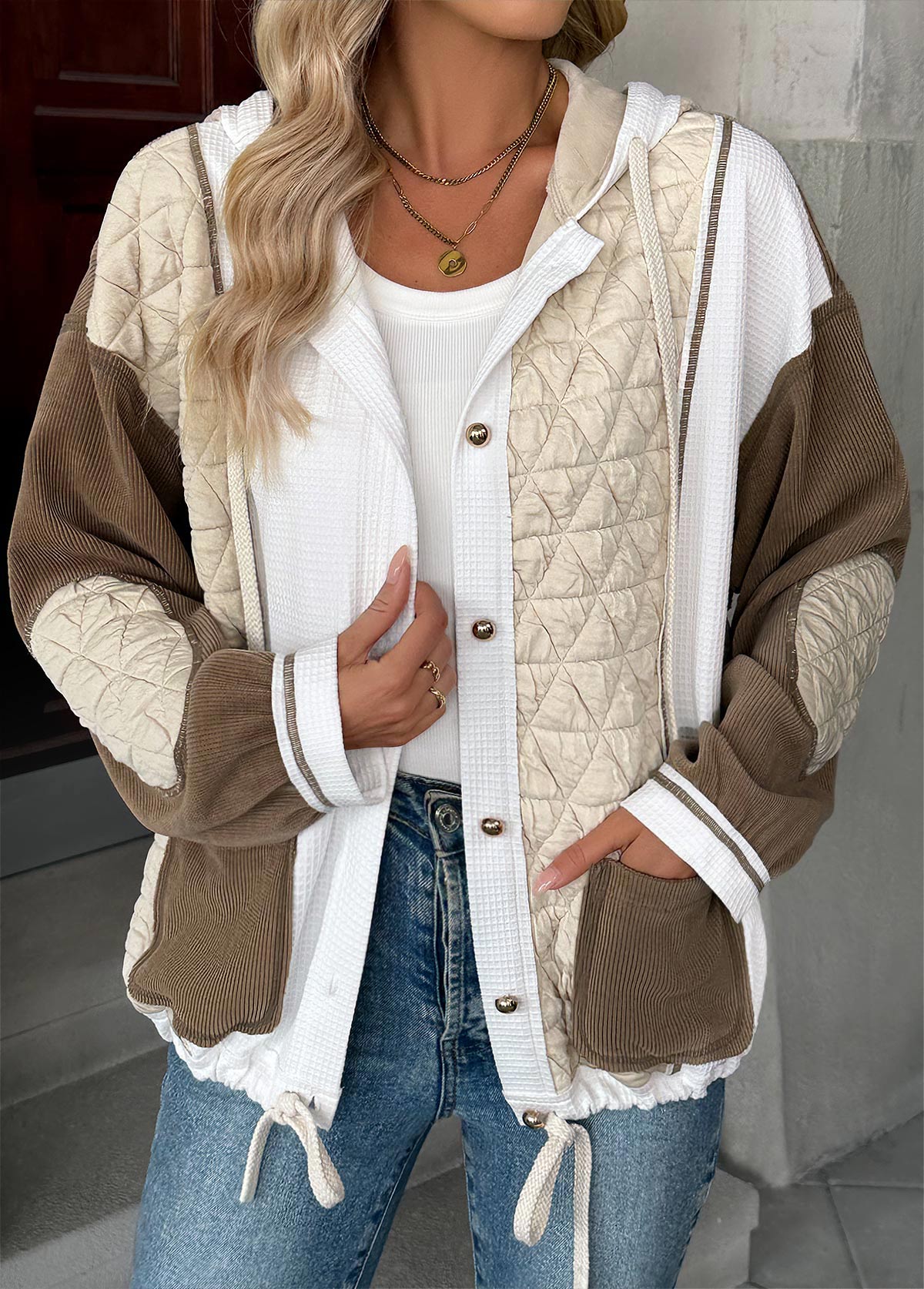Light Coffee Tummy Coverage Long Sleeve Hooded Coat | picture 