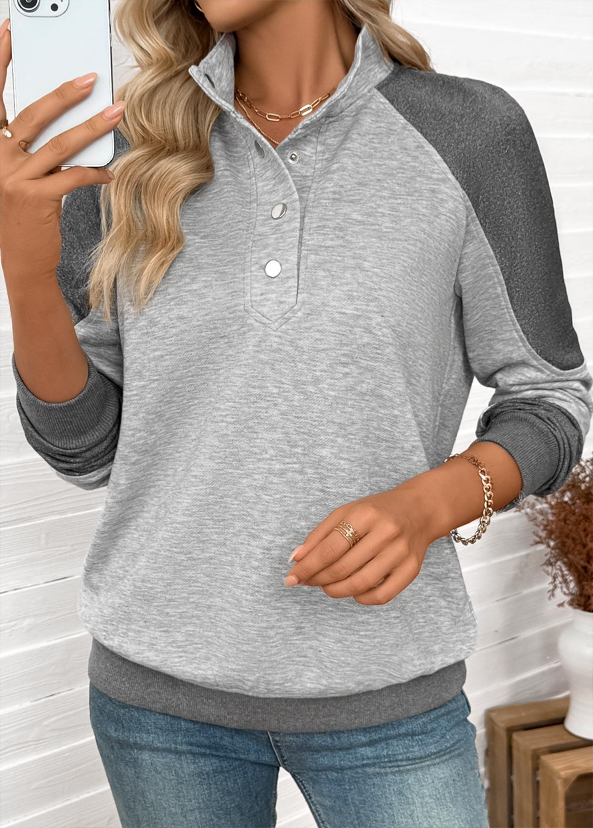 Light Grey Marl Tummy Coverage Long Sleeve Sweatshirt | picture 
