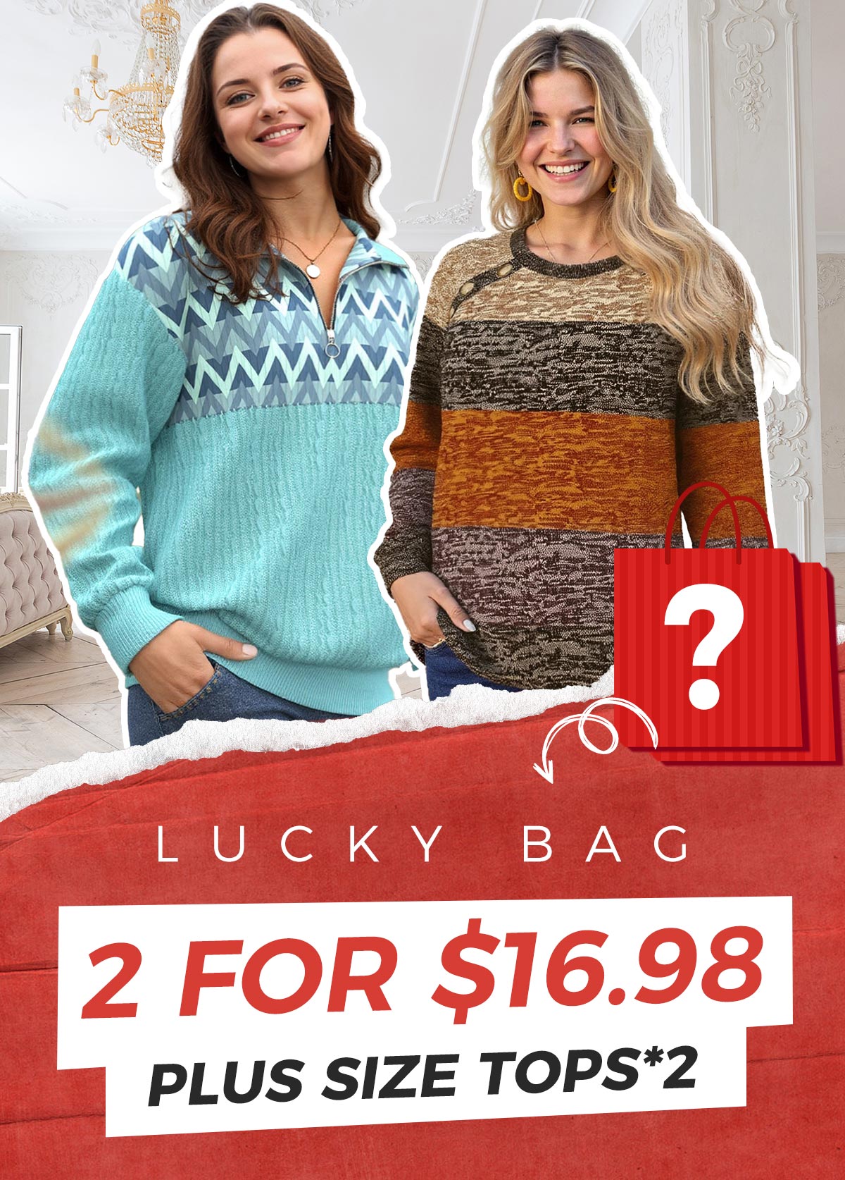 Lucky Bag-Random Color Plus Size Tops-2 Pieces | picture 