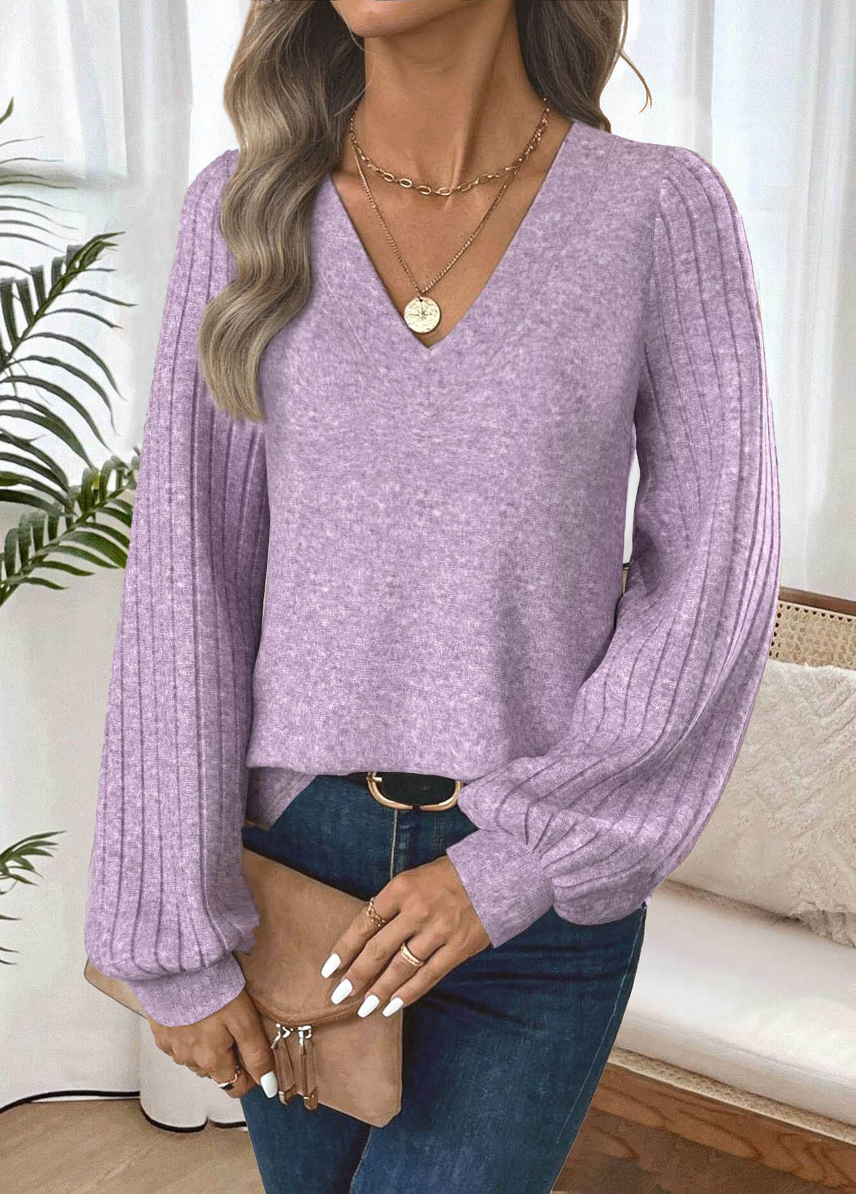 Light Purple Tummy Coverage Long Sleeve T Shirt | picture 