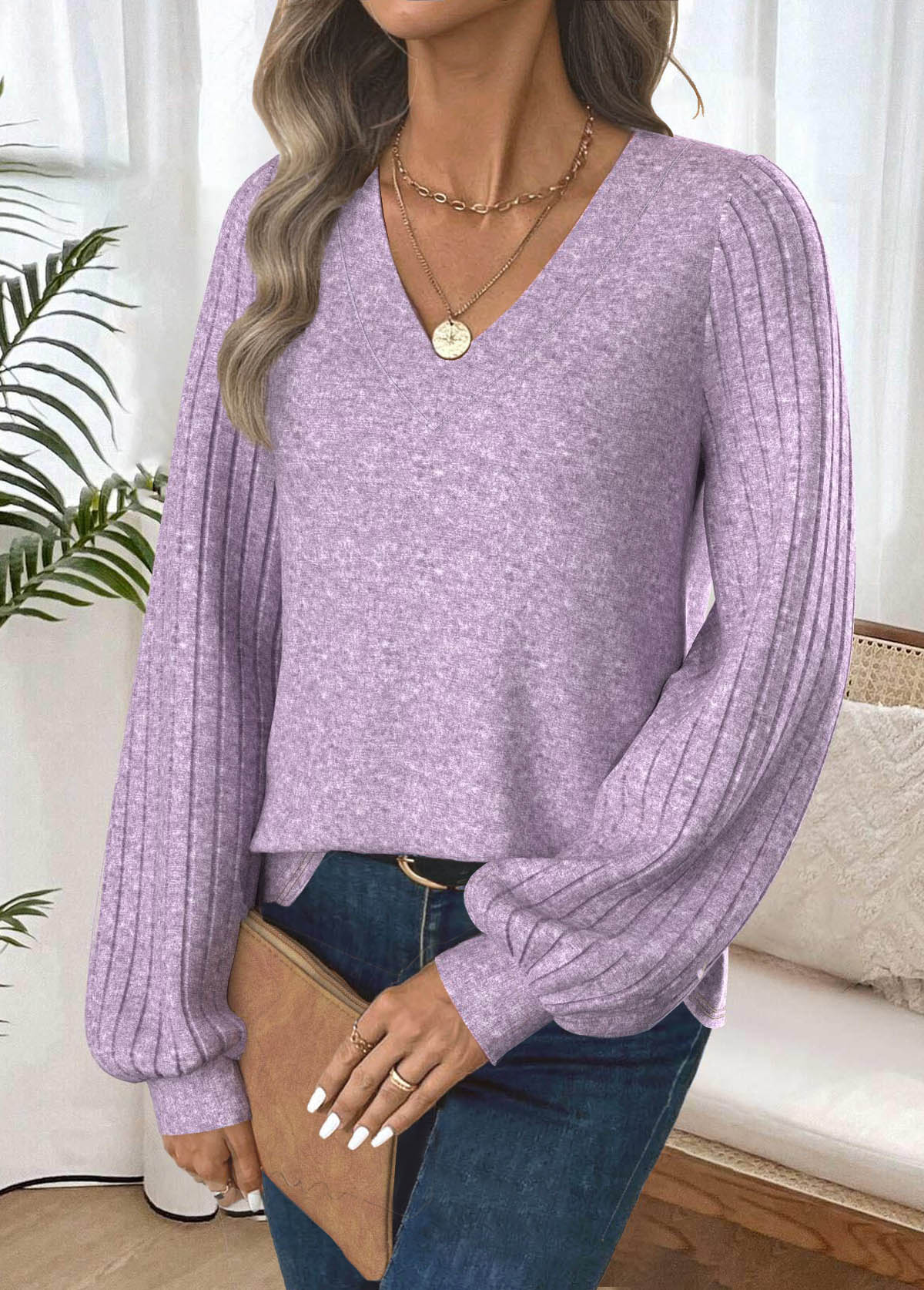 Light Purple Tummy Coverage Long Sleeve T Shirt | picture 