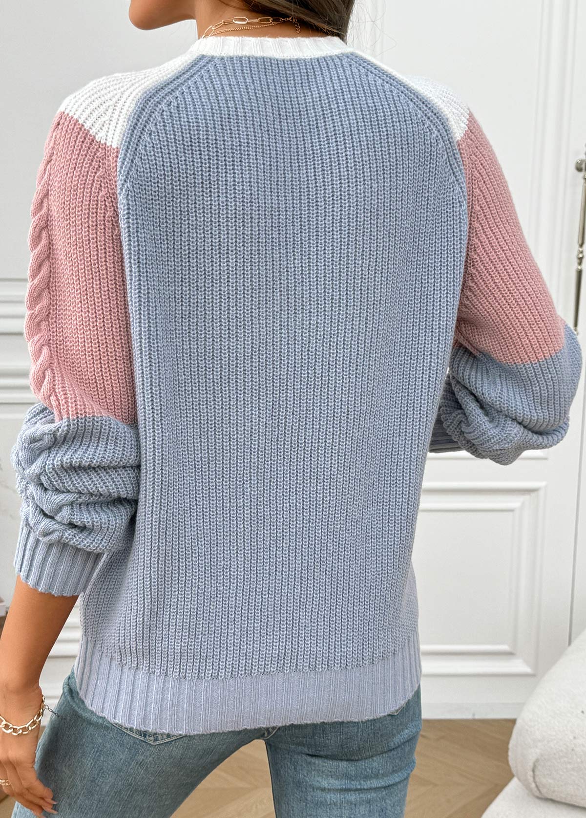 Pink Long Sleeve Round Neck Sweater | picture 