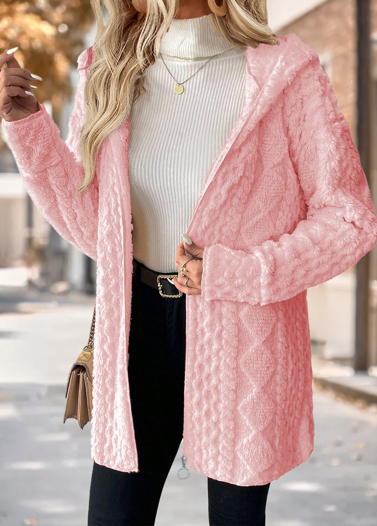 Light Pink Tummy Coverage Long Sleeve Hooded Coat | picture 