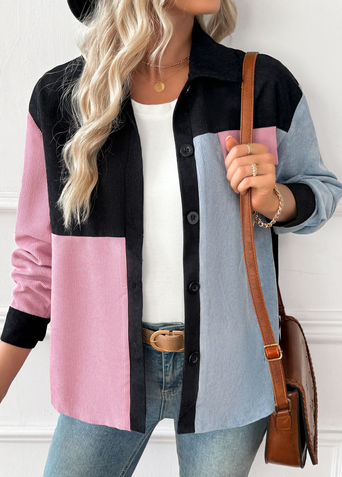 Pink Tummy Coverage Long Sleeve Shirt Collar Coat | picture 