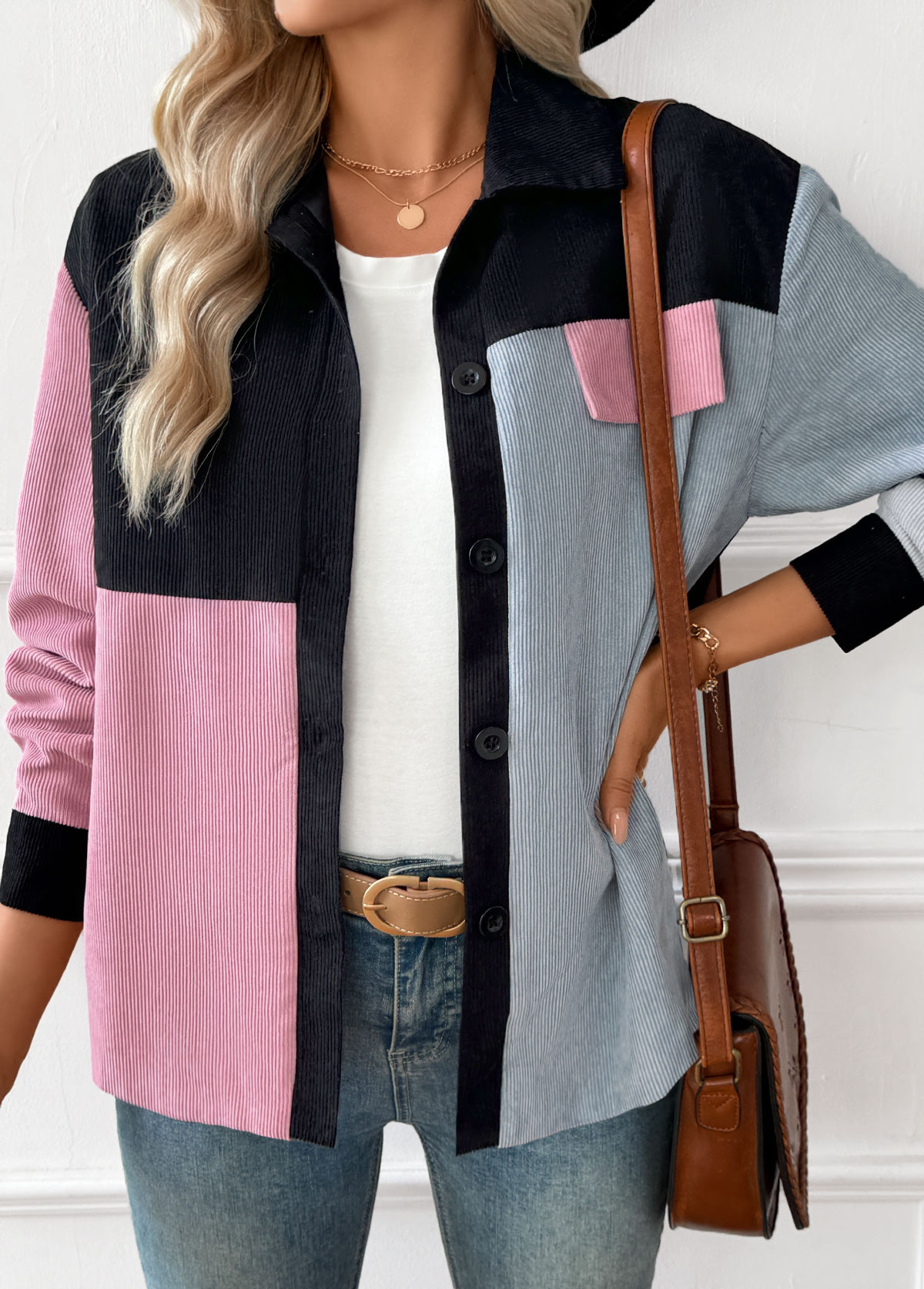 Pink Tummy Coverage Long Sleeve Shirt Collar Coat | picture 