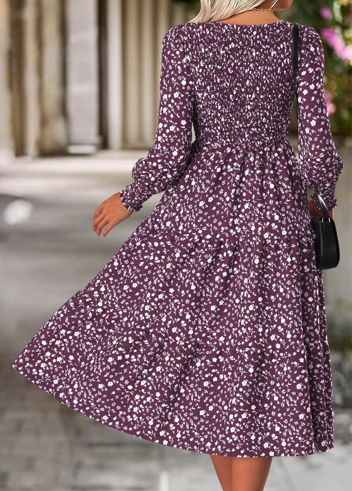 Purple Tummy Coverage Ditsy Floral Print Long Sleeve Dress | picture 