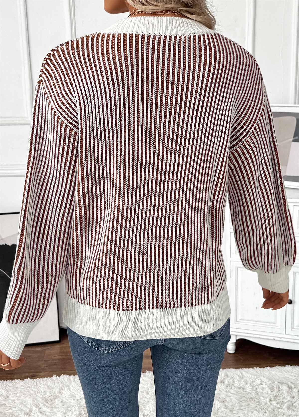 Dark Coffee Tummy Coverage Long Sleeve Round Neck Sweater | picture 