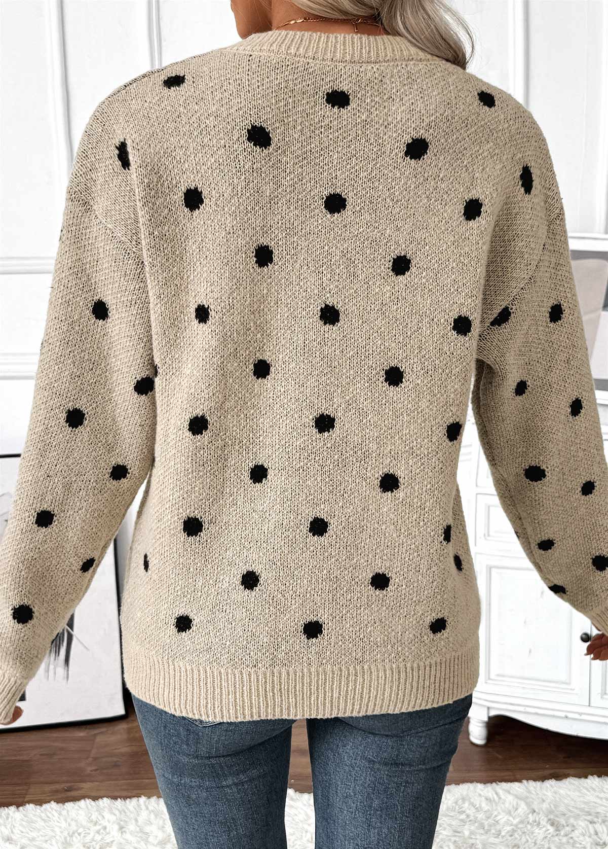 Light Camel Tummy Coverage Polka Dot Long Sleeve Sweater | picture 