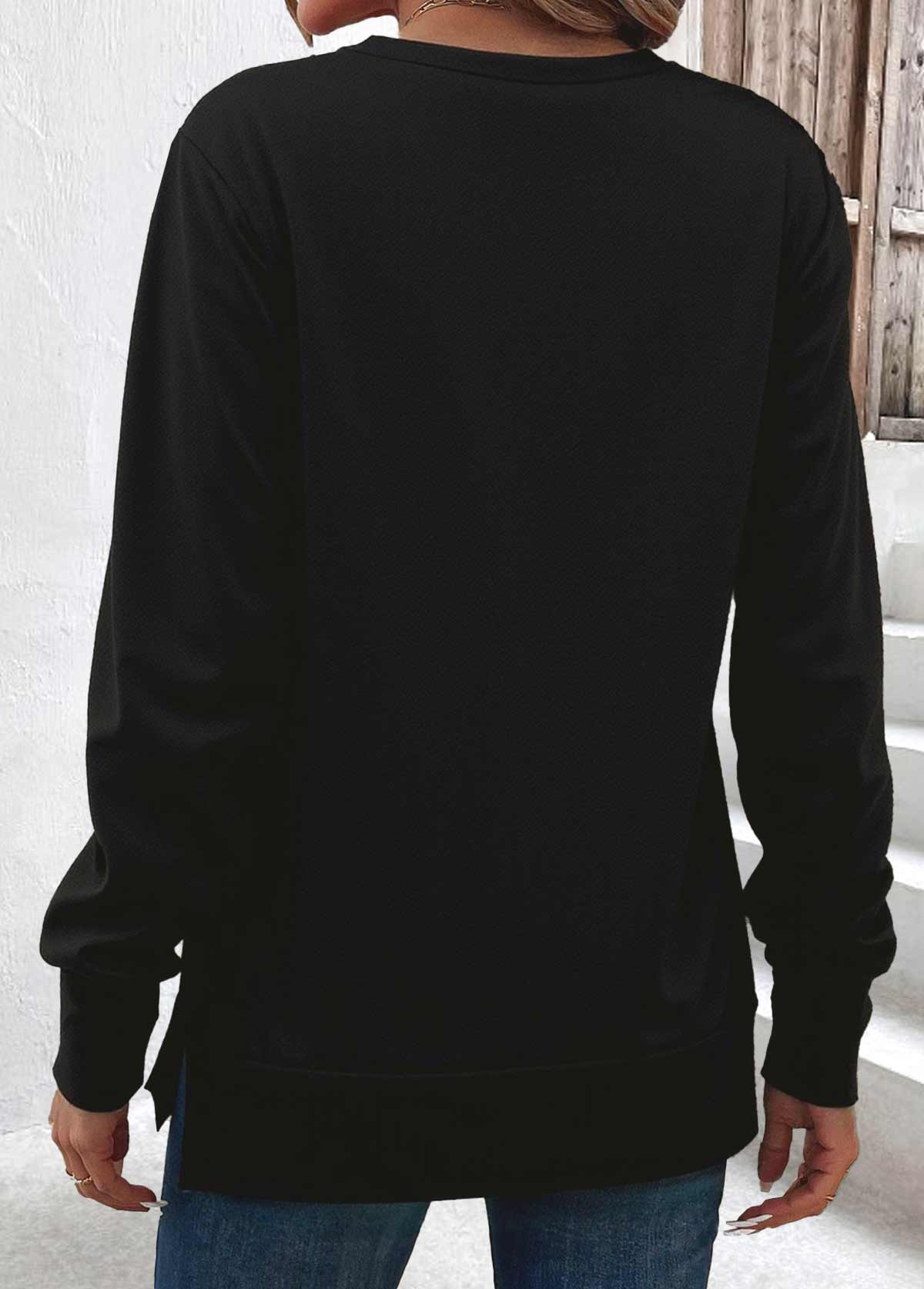 Black Tummy Coverage Long Sleeve Round Neck Sweatshirt | picture 
