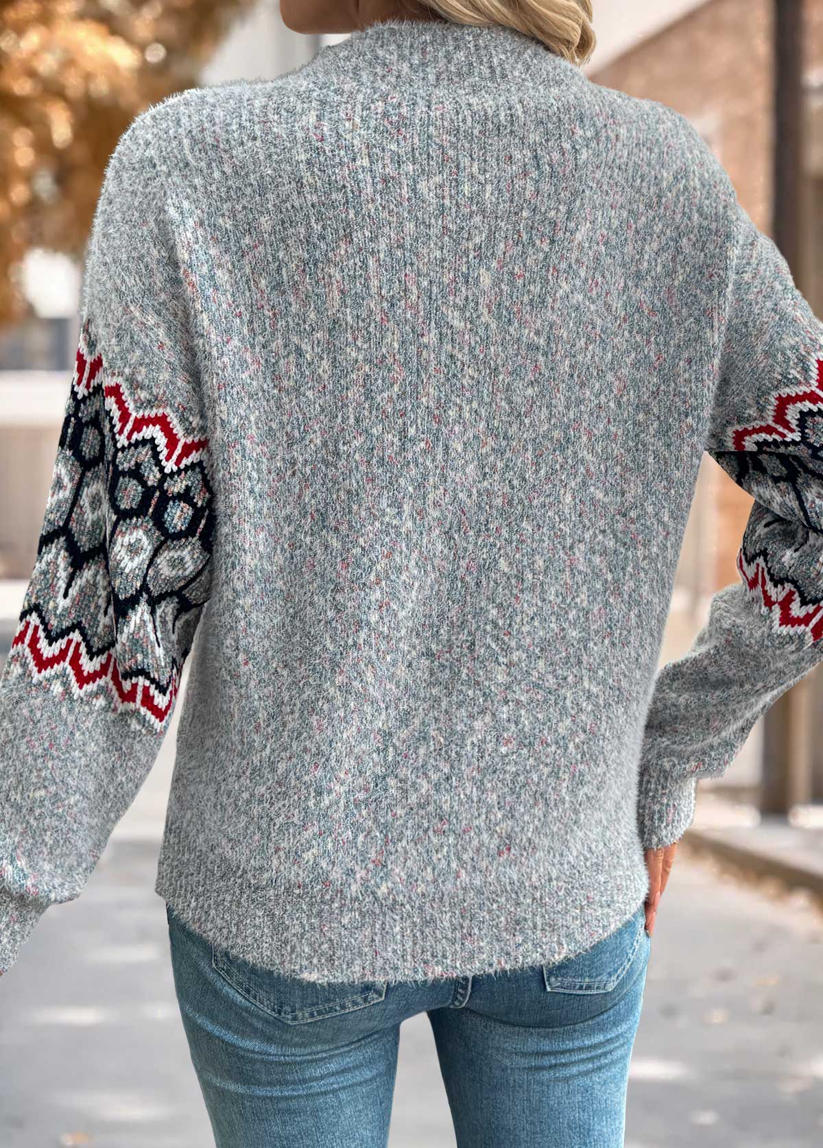 Grey Tummy Coverage Geometric Print Long Sleeve Sweater | picture 