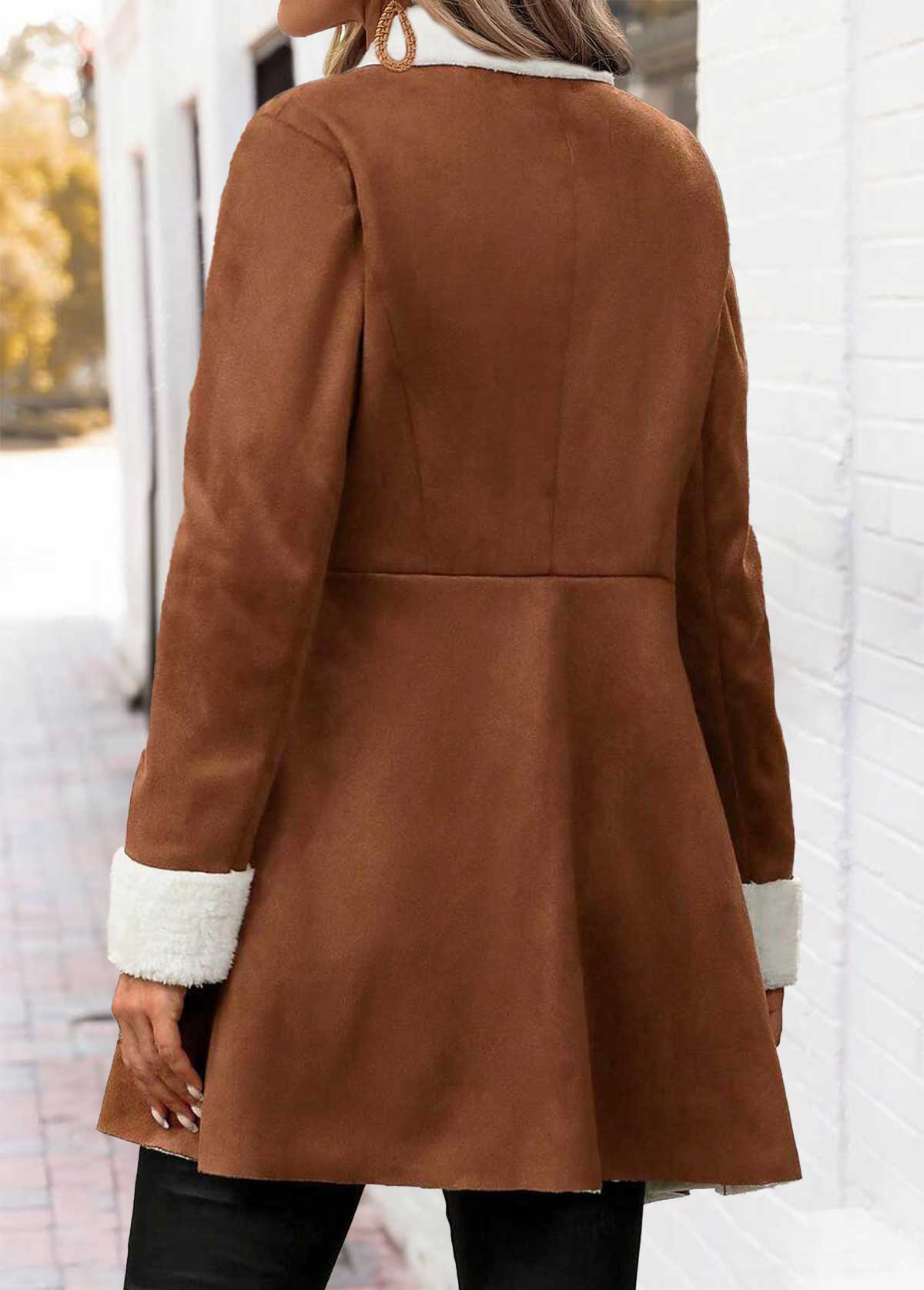 Dark Coffee Tummy Coverage Long Sleeve Lapel Coat | picture 
