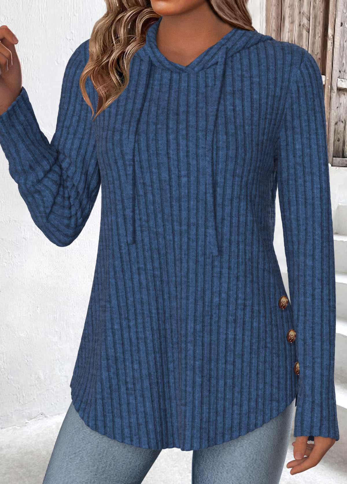 Navy Tummy Coverage Long Sleeve Hoodie | picture 