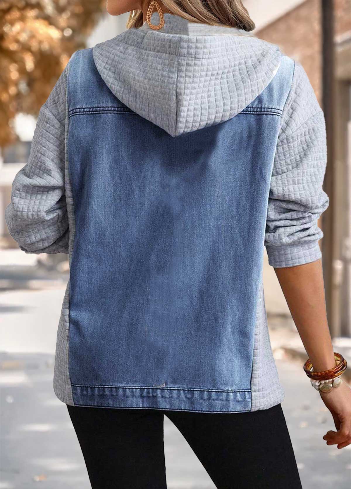 Denim Blue Tummy Coverage Long Sleeve Hooded Coat | picture 