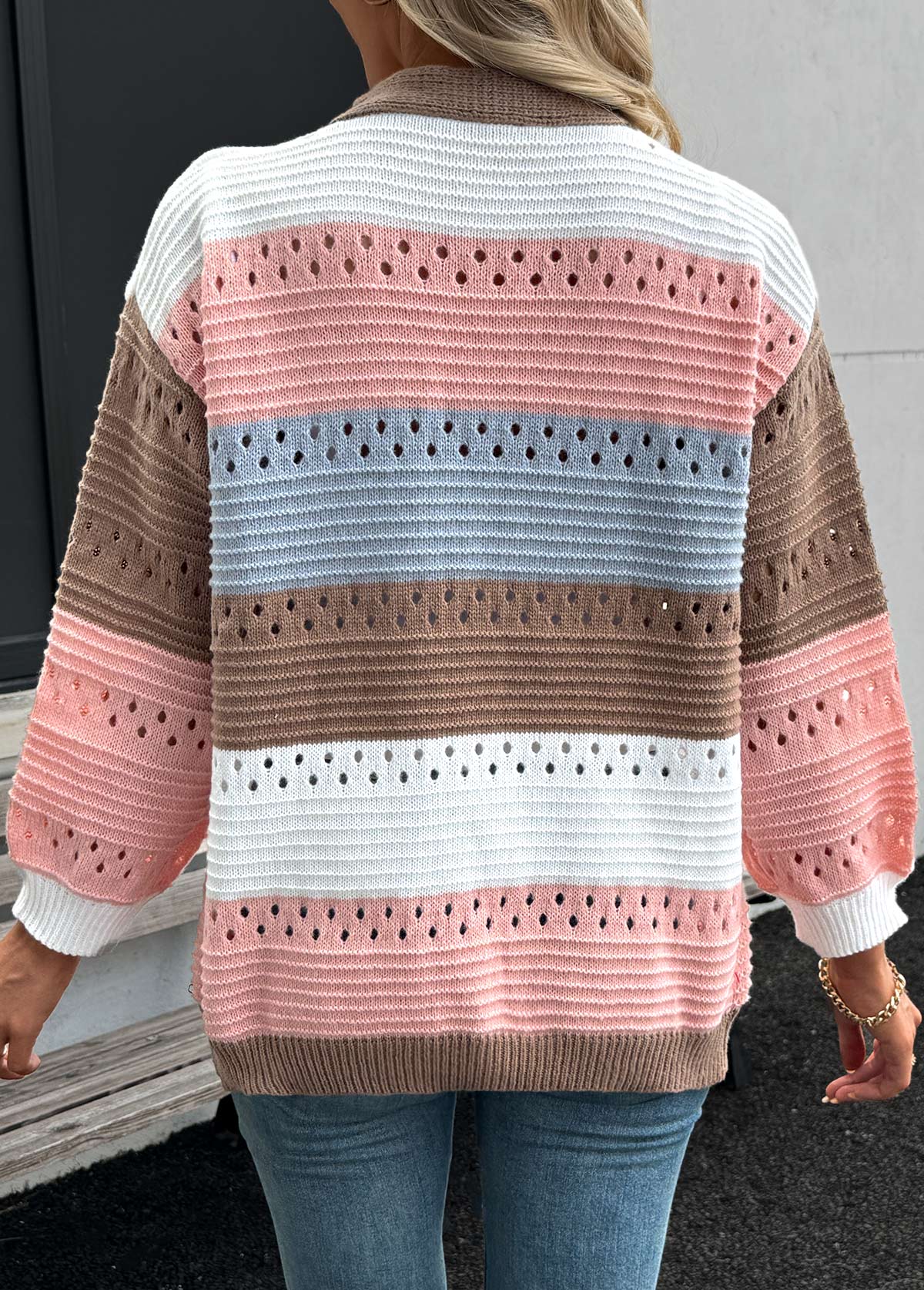 Pink Tummy Coverage Striped Long Sleeve Cardigan | picture 