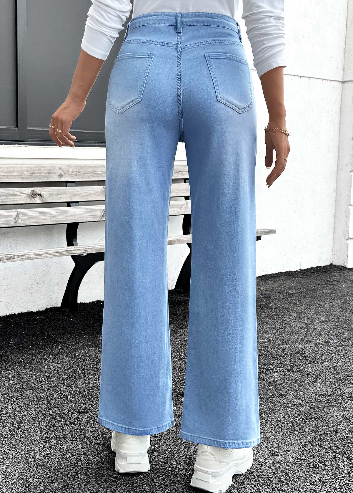 Denim Blue Pocket Straight Leg Button Fly Jeans | picture 