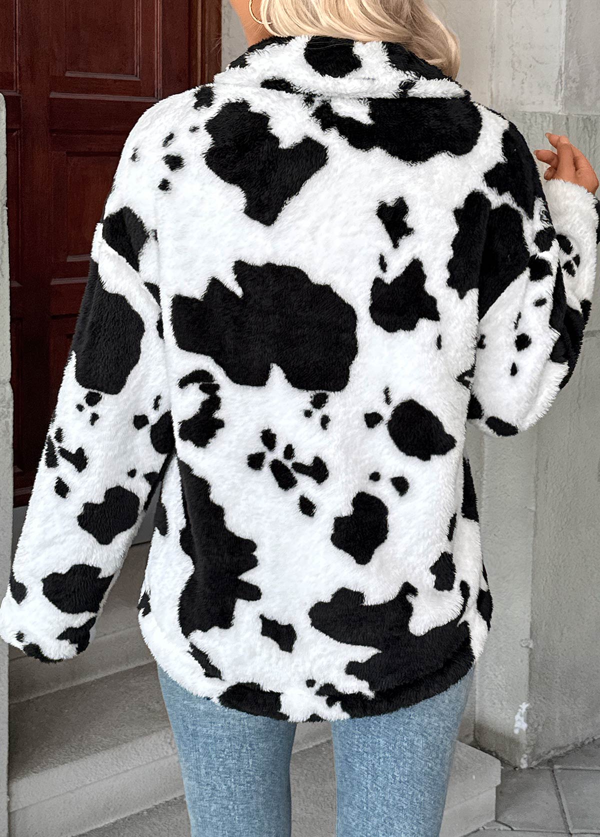 White Tummy Coverage Cow Print Long Sleeve Coat | picture 