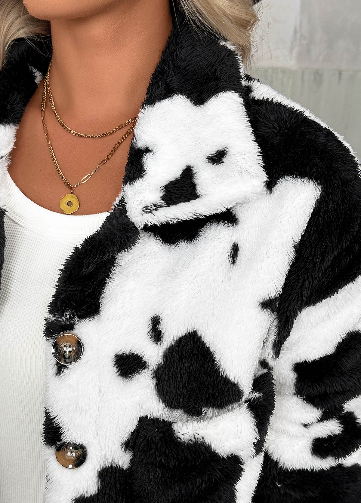 White Tummy Coverage Cow Print Long Sleeve Coat | picture 