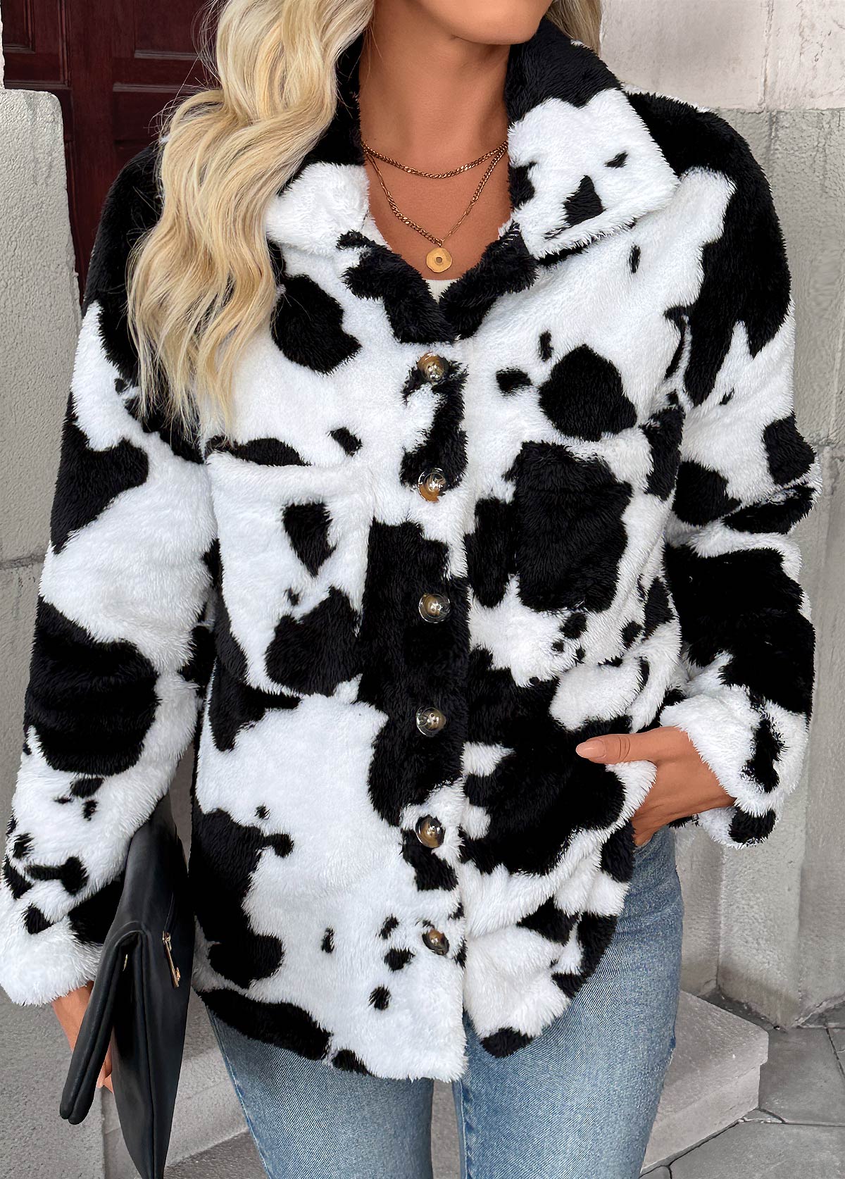 White Tummy Coverage Cow Print Long Sleeve Coat | picture 