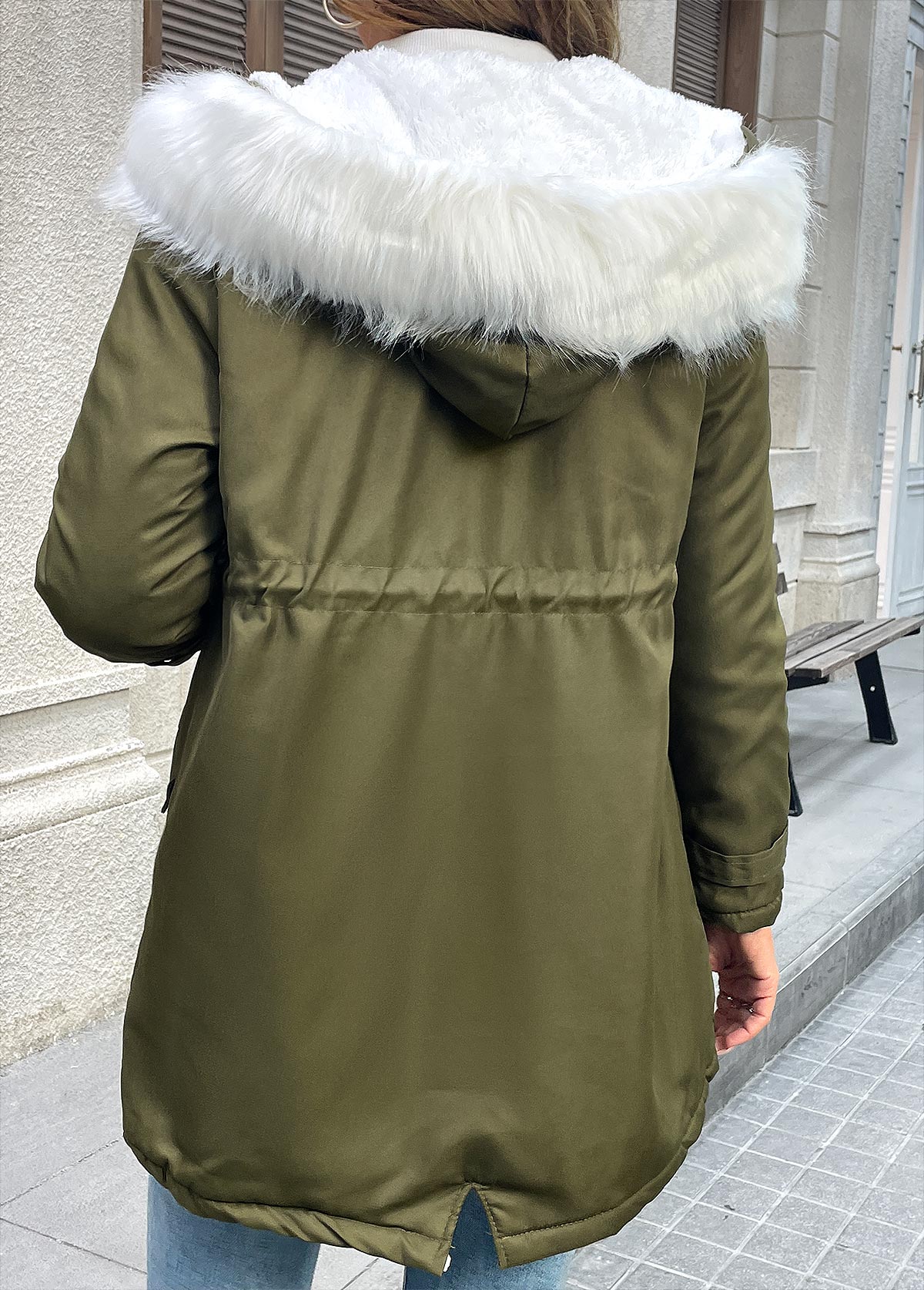 Olive Green Tummy Coverage Long Sleeve Hooded Coat | picture 