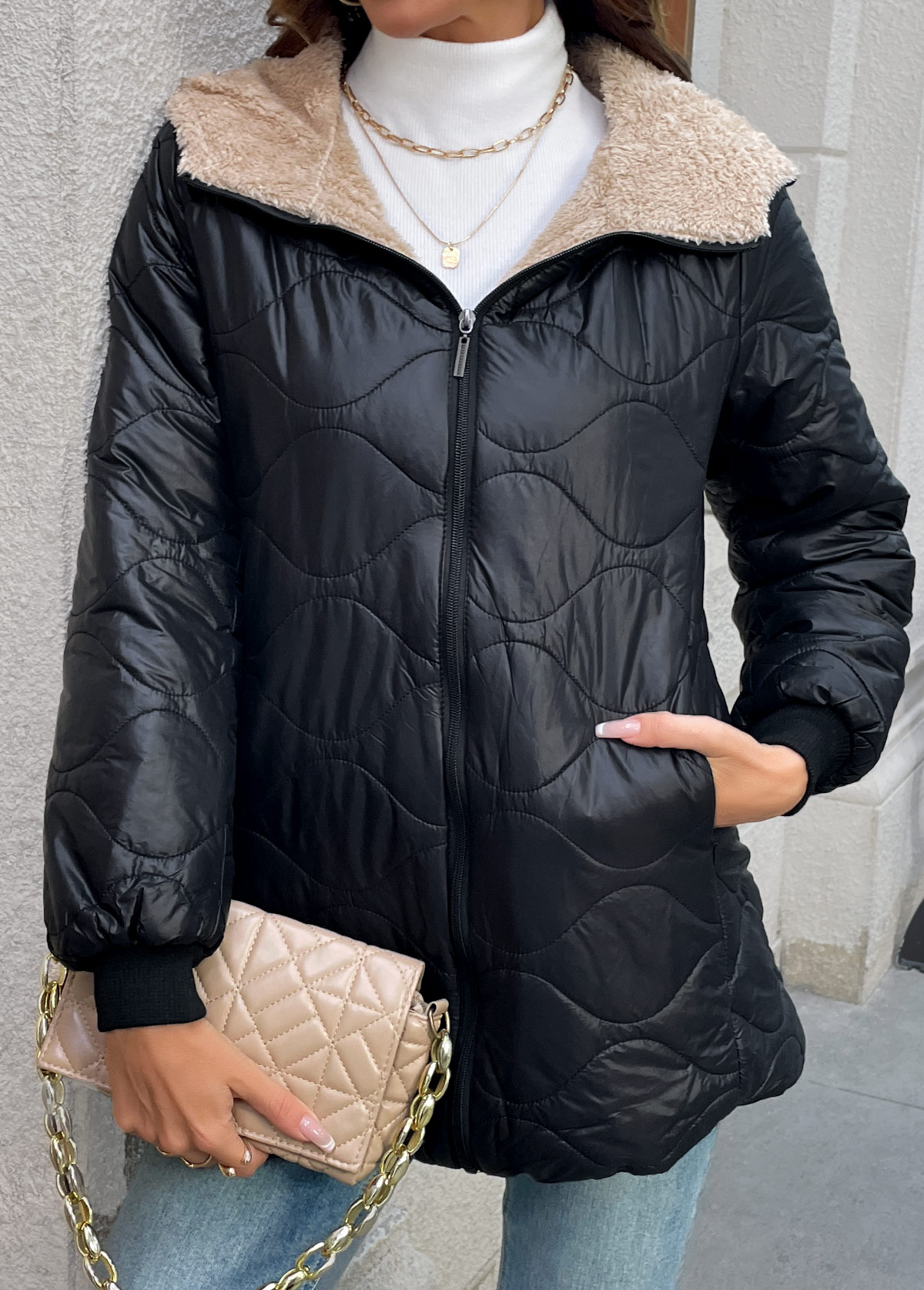 Black Tummy Coverage Long Sleeve Hooded Coat | picture 