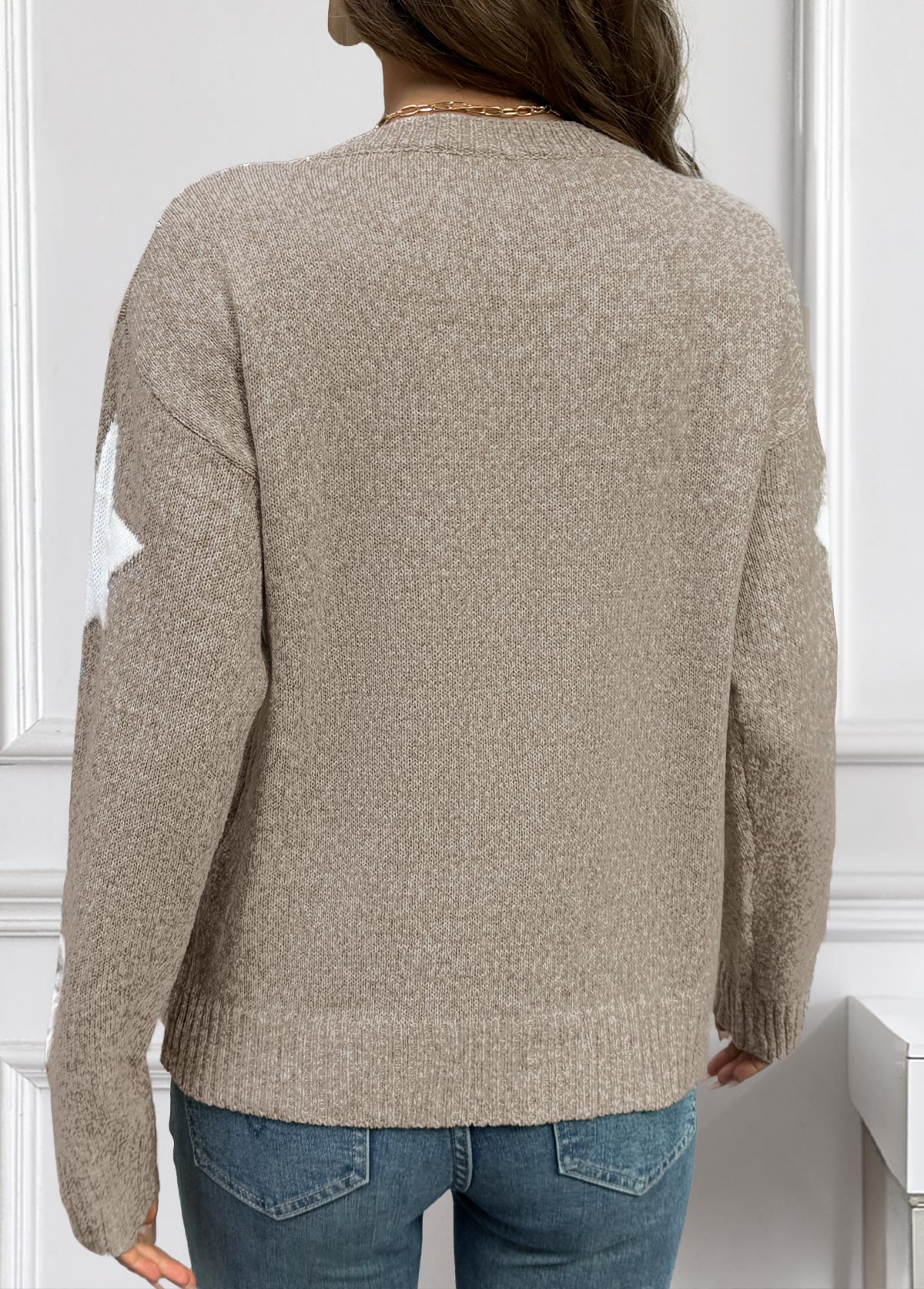 Gray Brown Tummy Coverage Star Print Long Sleeve Sweater | picture 