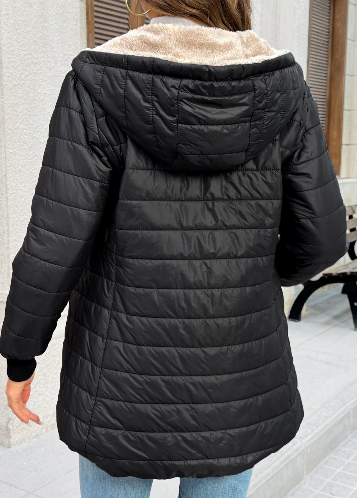 Black Tummy Coverage Long Sleeve Hooded Coat | picture 