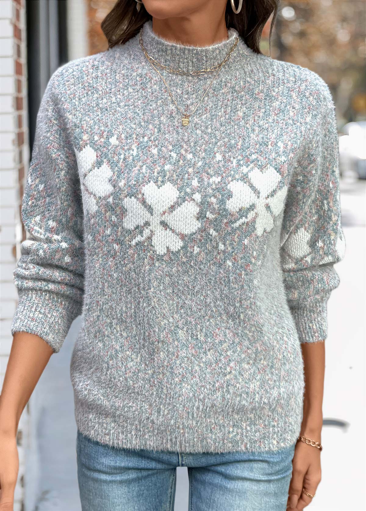 Dark Grey Tummy Coverage Plants Print Long Sleeve Sweater | picture 