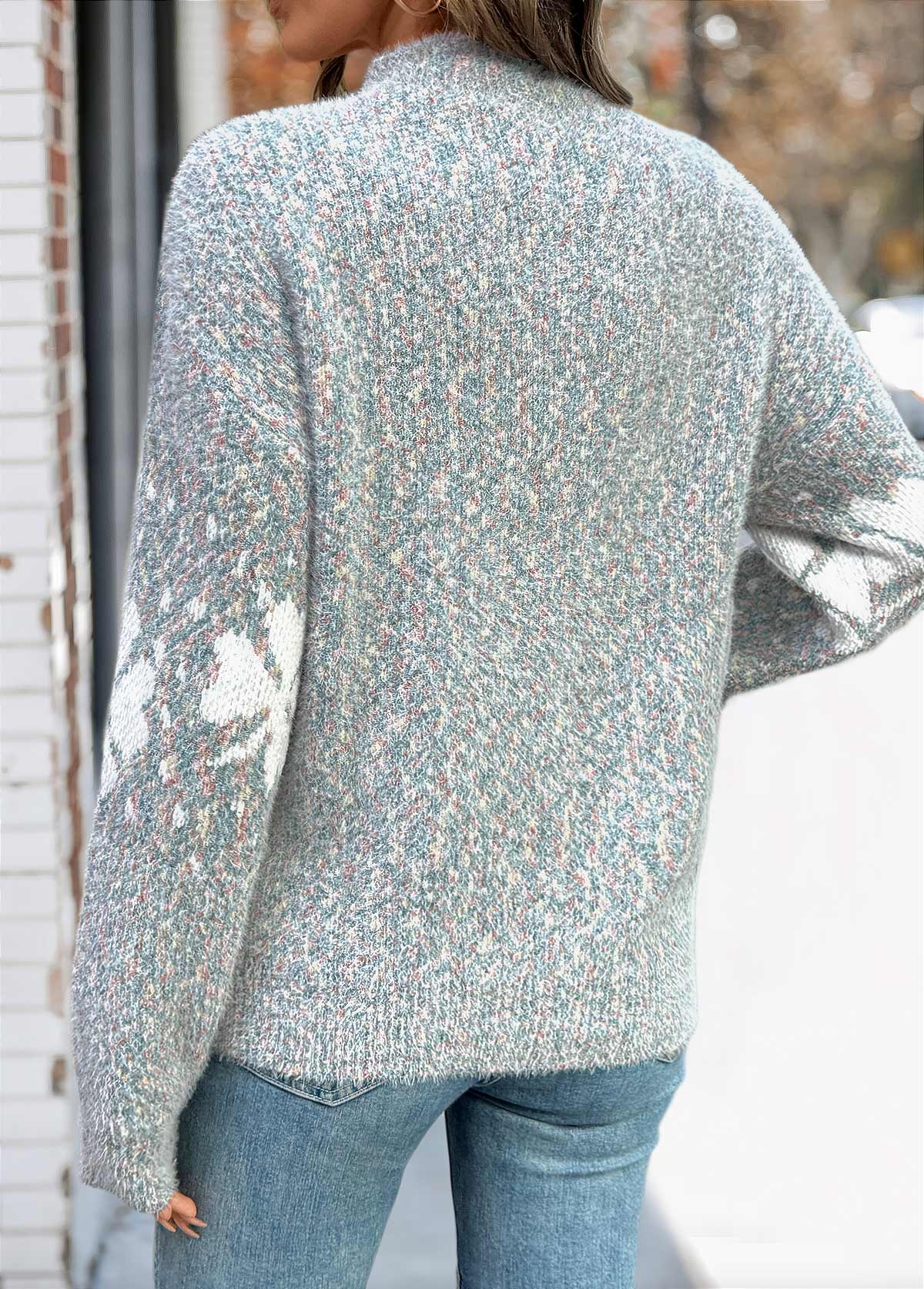 Dark Grey Tummy Coverage Plants Print Long Sleeve Sweater | picture 