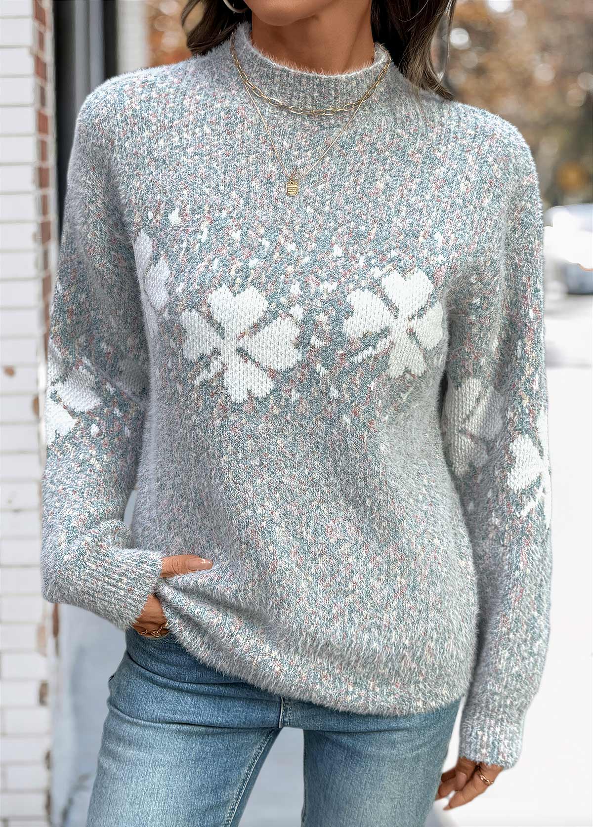 Dark Grey Tummy Coverage Plants Print Long Sleeve Sweater | picture 