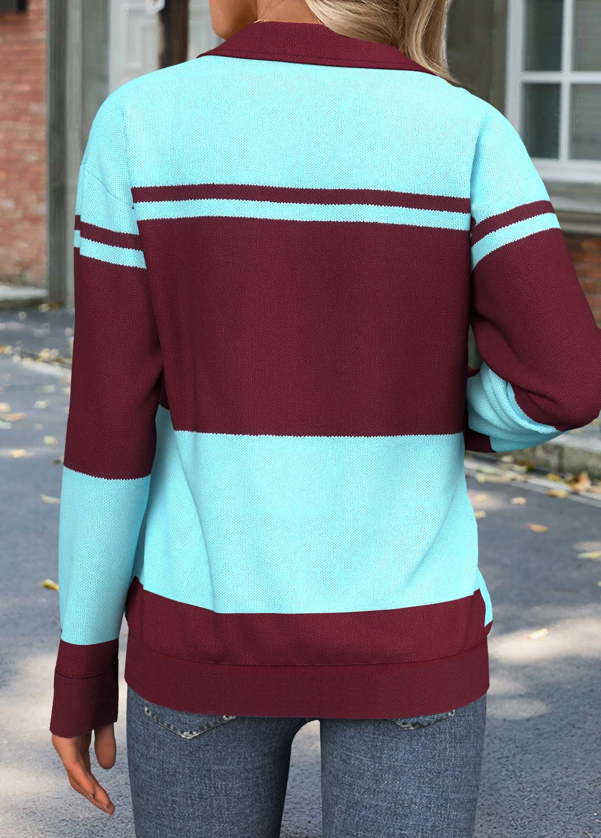 Wine Red Geometric Print Long Sleeve Sweatshirt | picture 