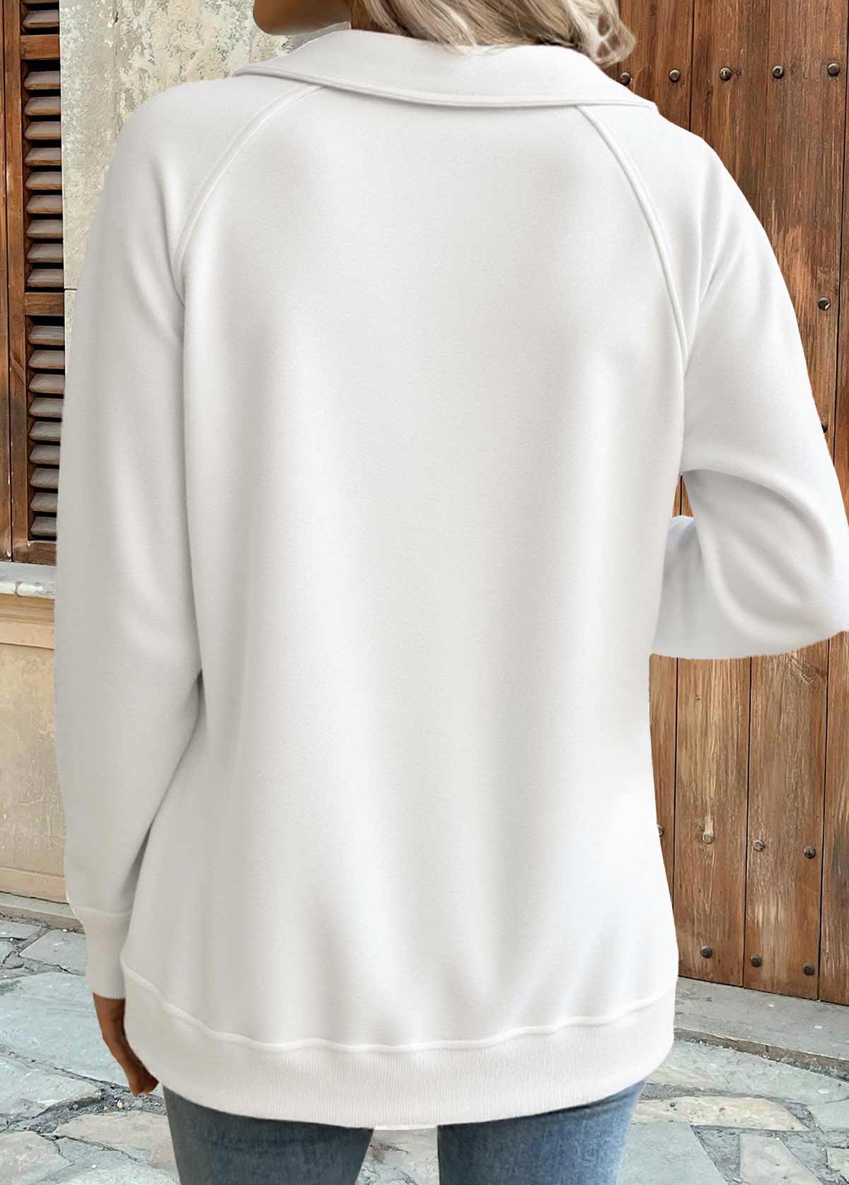 White Tummy Coverage Long Sleeve Turn Down Collar Sweatshirt | picture 