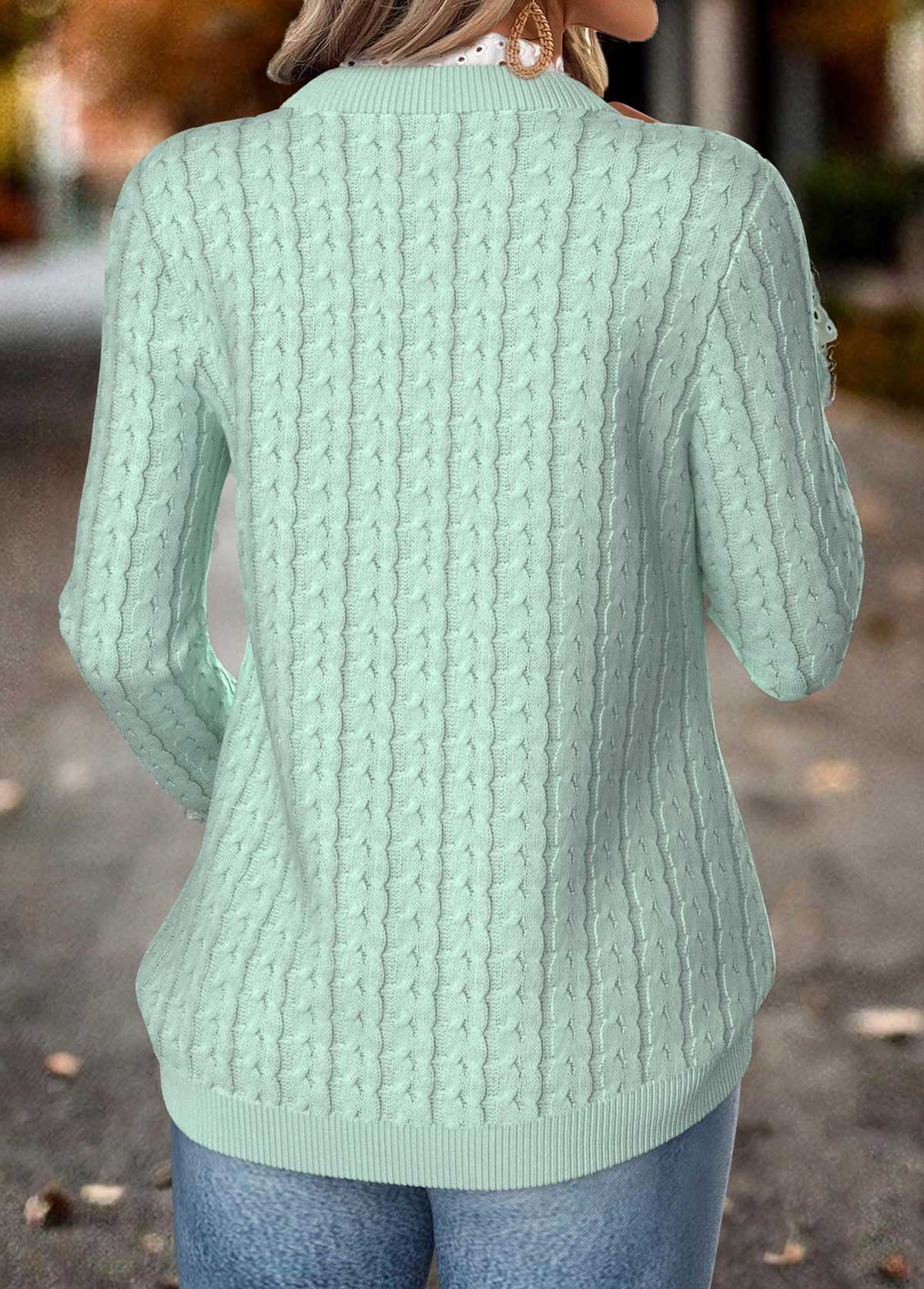 Mint Green Curved Hem Long Sleeve Round Neck Sweatshirt | picture 
