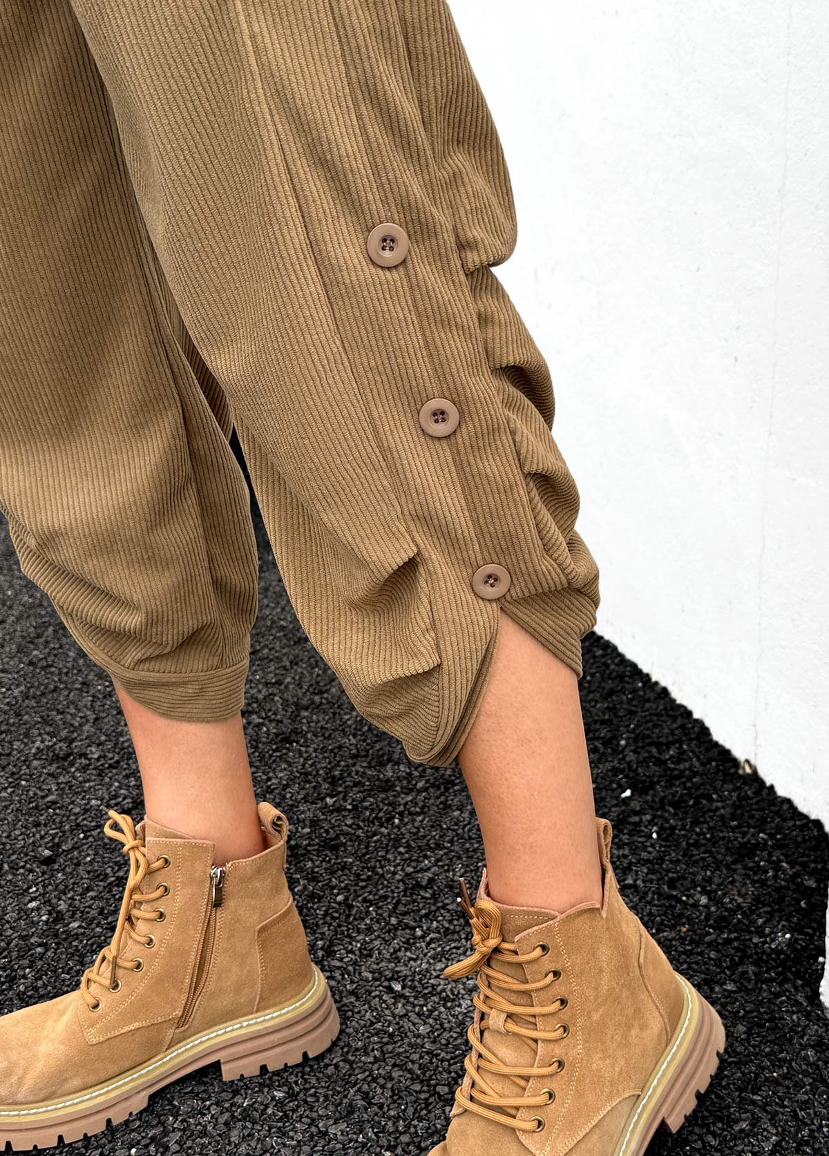 Dark Camel Pocket Straight Leg Elastic Waist Pants | picture 